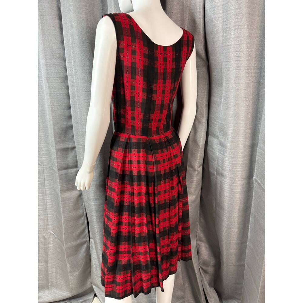 Vintage Red/Black Wool Plaid Sleeveless Dress Sz M - Picture 4 of 8